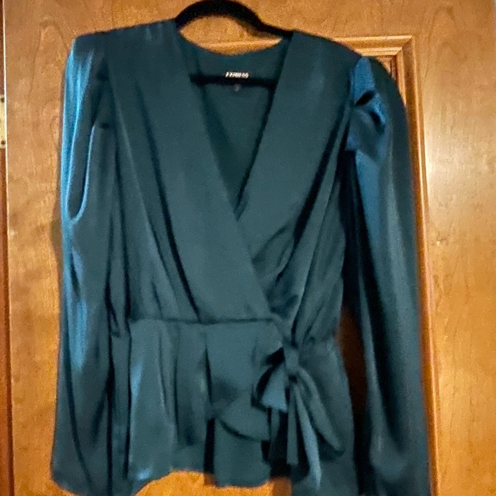 Express Long Sleeve V Neck Faux Wrap Top